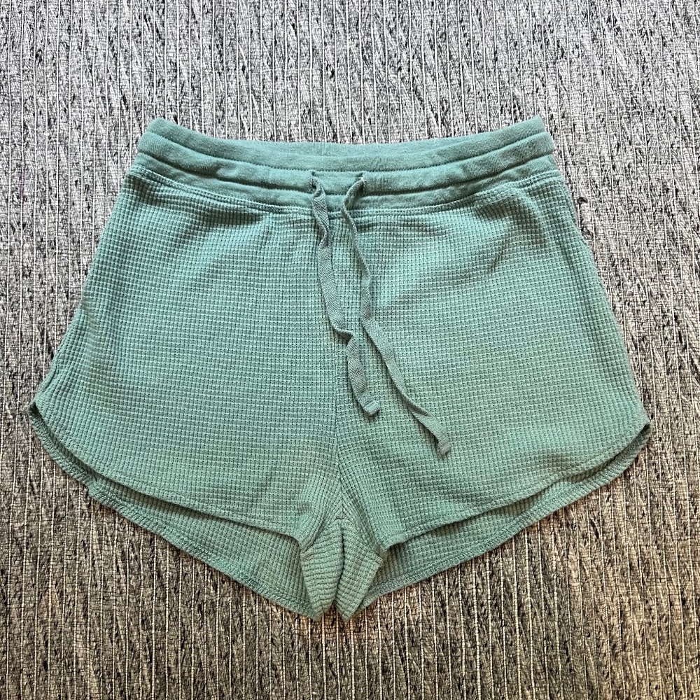 Aritzia Waffle Knit Green Drawstring Shorts